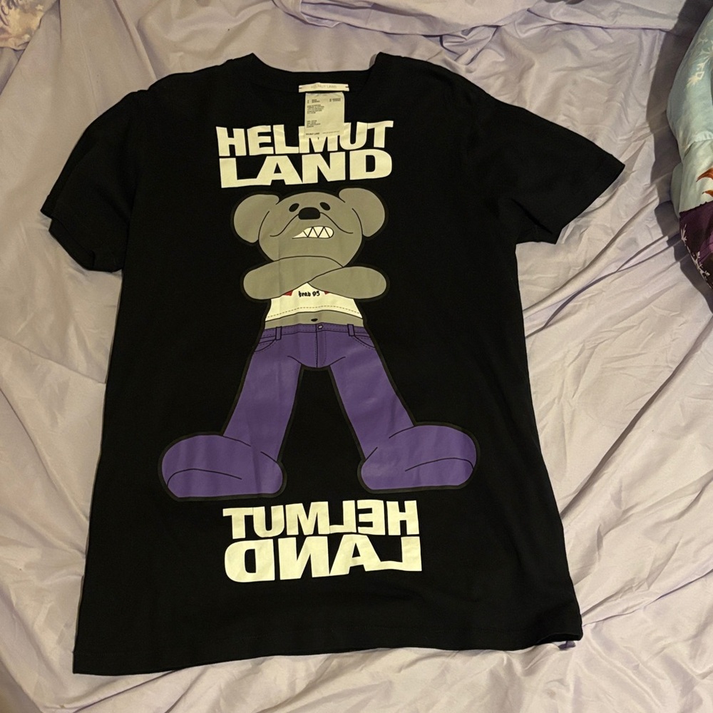 Helmut Lang Kids T-Shirt with Bear Graphic in Black and Purple